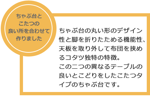 円形こたつちゃぶ台はナラ総無垢で太鼓脚