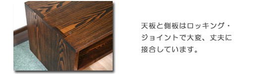 天板と側板はロッキングで強固に接合しています。